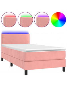 Letto a Molle con Materasso e LED Rosa 100x200 cm in Velluto 2