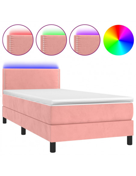 Letto a Molle con Materasso e LED Rosa 100x200 cm in Velluto