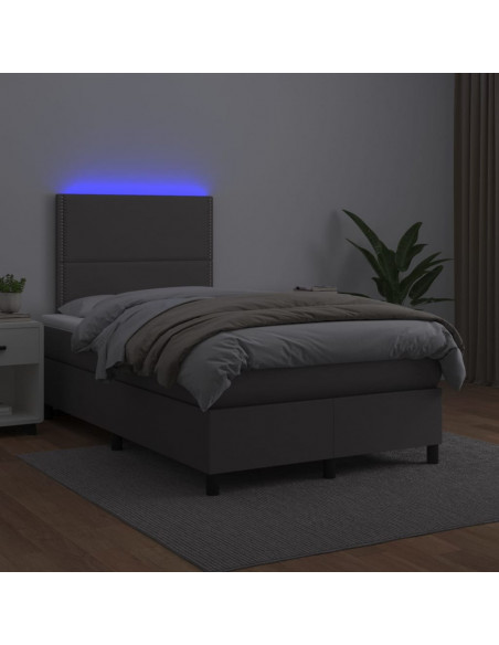 Giroletto Molle con Materasso e LED Grigio 120x200cm Similpelle