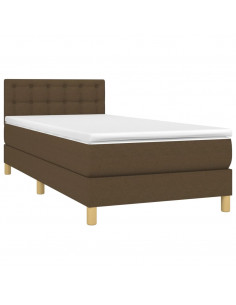 Letto a Molle Materasso e LED Marrone Scuro 90x190cm in Tessuto 2