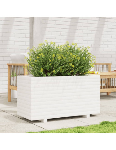 Fioriera da Giardino Bianca 90x40x49,5cm Legno Massello di Pino