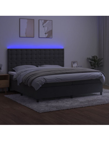 Letto a Molle con Materasso e LED Grigio Scuro 200x200 cm