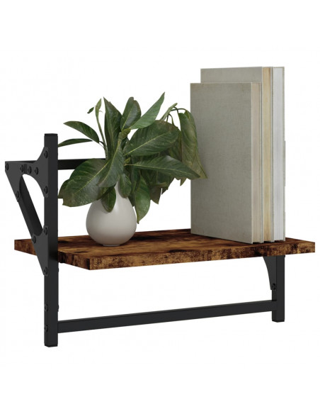 Mensole a Parete con Aste 2pz Rovere Fumo 40x25x30 cm