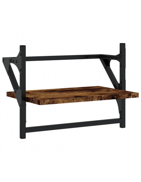 Mensole a Parete con Aste 2pz Rovere Fumo 40x25x30 cm