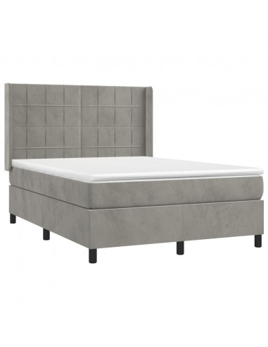 Letto a Molle Materasso e LED Grigio Chiaro 140x190 cm Velluto