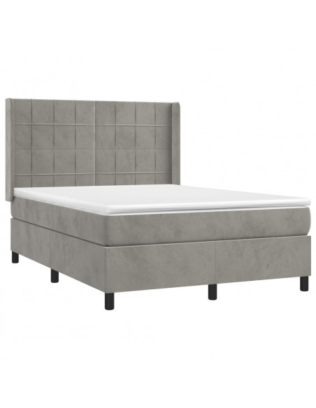 Letto a Molle Materasso e LED Grigio Chiaro 140x190 cm Velluto