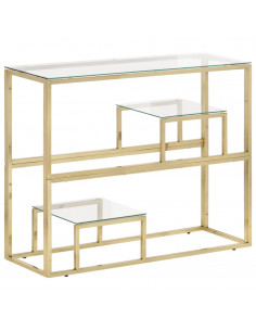 Tavolino Consolle Dorato Acciaio Inossidabile e Vetro Temperato 2
