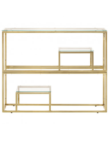 Tavolino Consolle Dorato Acciaio Inossidabile e Vetro Temperato