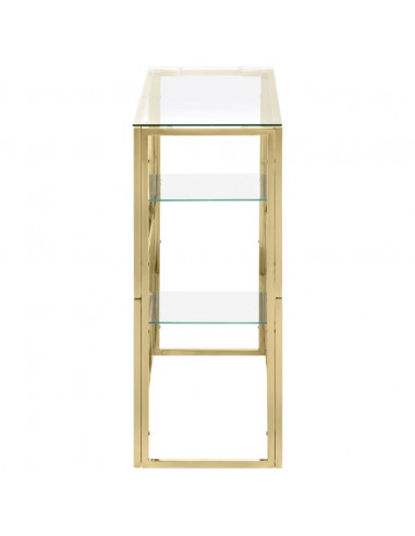 Tavolino Consolle Dorato Acciaio Inossidabile e Vetro Temperato