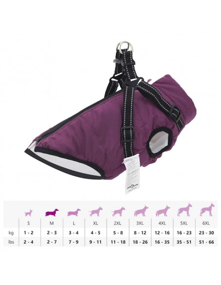 Cappotto Cani Imbracatura Impermeabile Riflettente Viola L