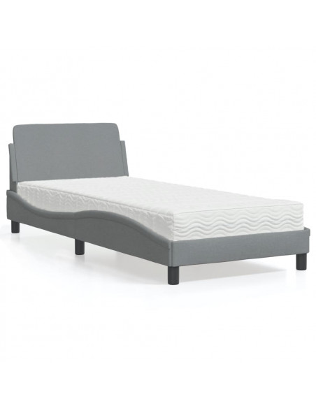 Letto con Materasso Grigio Chiaro 90x190 cm in Tessuto