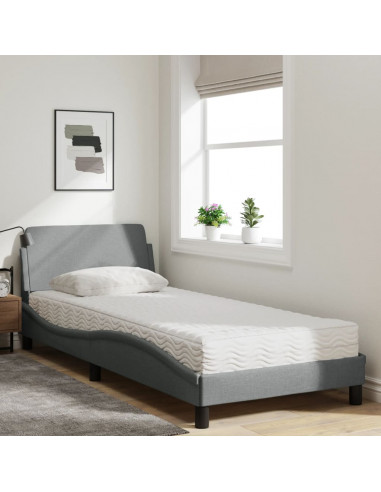 Letto con Materasso Grigio Chiaro 90x190 cm in Tessuto
