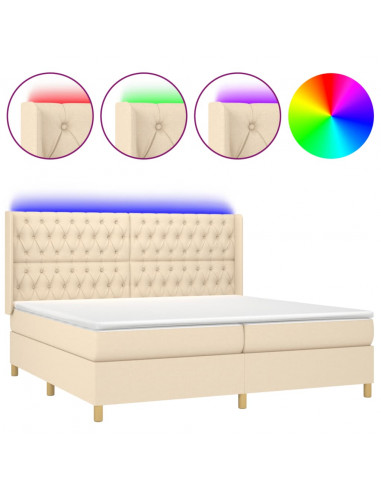 Letto a Molle Materasso e LED bianco 200x200cm in Tessuto