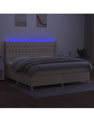 Letto a Molle Materasso e LED bianco 200x200cm in Tessuto