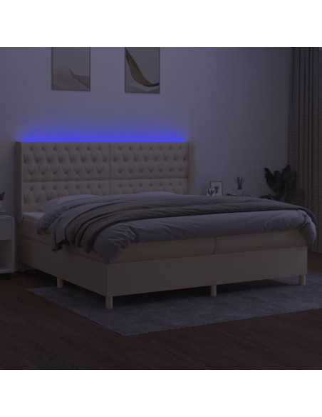 Letto a Molle Materasso e LED bianco 200x200cm in Tessuto