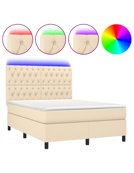 Letto a Molle con Materasso e LED Crema 140x190 cm in Tessuto