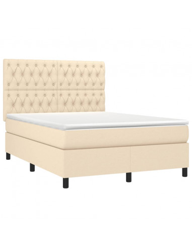 Letto a Molle con Materasso e LED Crema 140x190 cm in Tessuto