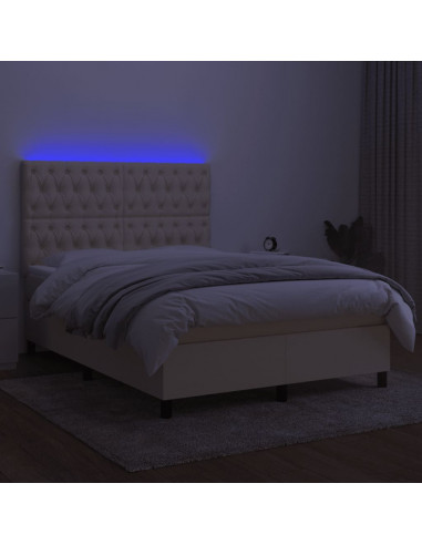 Letto a Molle con Materasso e LED Crema 140x190 cm in Tessuto