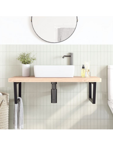 Ripiano a Parete per Lavabo in Acciaio e Massello di Faggio