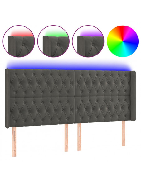 Testiera a LED Grigio Scuro 183x16x118/128cm inTessuto