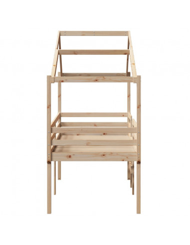 Letto a Soppalco con Tetto 75x190 cm in Legno Massello di Pino