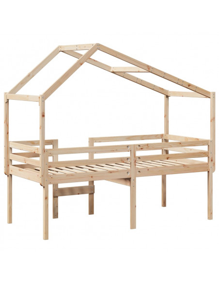 Letto a Soppalco con Tetto 75x190 cm in Legno Massello di Pino