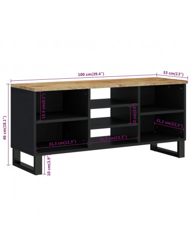 Mobile TV 100x33x46cm Legno Massello Mango e Legno Multistrato