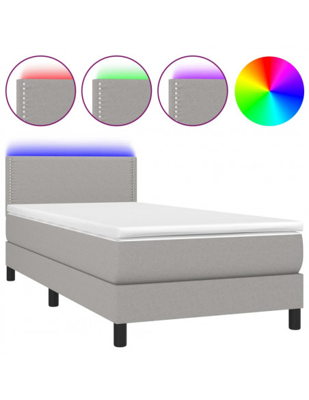 Letto a Molle Materasso e LED Grigio Chiaro 90x190 cm Tessuto