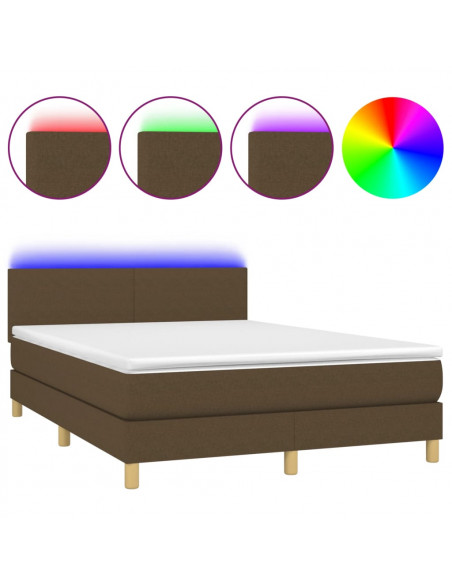 Letto a Molle Materasso e LED Marrone Scuro 140x200 cm Tessuto