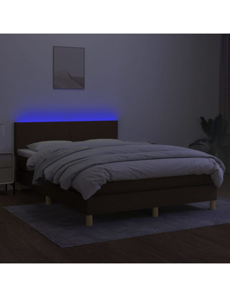 Letto a Molle Materasso e LED Marrone Scuro 140x200 cm Tessuto