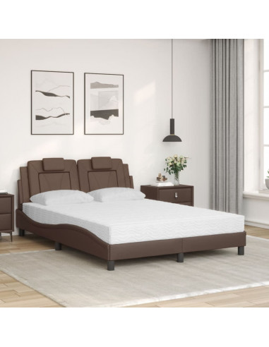 Letto con Materasso Marrone 140x200cm in Similpelle