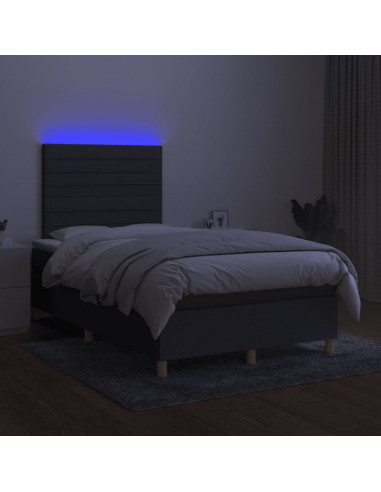 Letto a Molle Materasso e LED Grigio Scuro 120x190cm in Tessuto