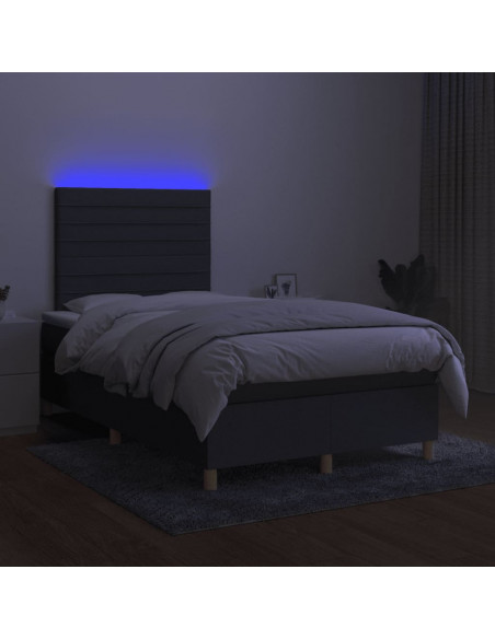 Letto a Molle Materasso e LED Grigio Scuro 120x190cm in Tessuto