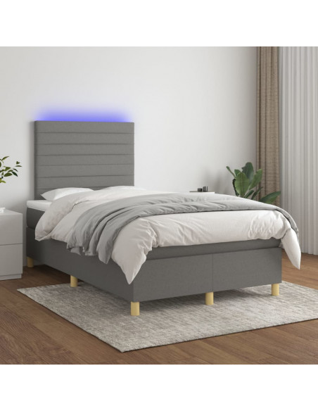 Letto a Molle Materasso e LED Grigio Scuro 120x190cm in Tessuto