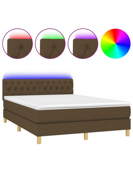 Letto a Molle Materasso e LED Marrone Scuro 140x200 cm Tessuto