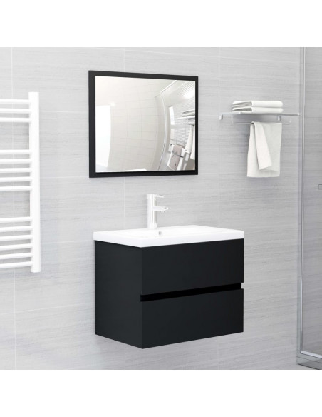 Mobile con Lavabo Integrato Nero in Legno Multistrato