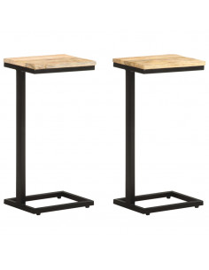Tavolini Laterali 2 pz 31,5x24,5x64,5 cm Legno di Mango Grezzo 2