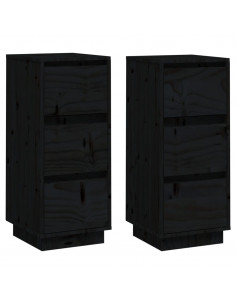 Credenze Nere 2 pz 32x34x75 cm in Legno Massello di Pino 2