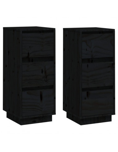 Credenze Nere 2 pz 32x34x75 cm in Legno Massello di Pino