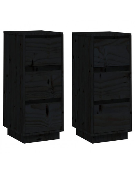 Credenze Nere 2 pz 32x34x75 cm in Legno Massello di Pino
