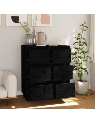 Credenze Nere 2 pz 32x34x75 cm in Legno Massello di Pino