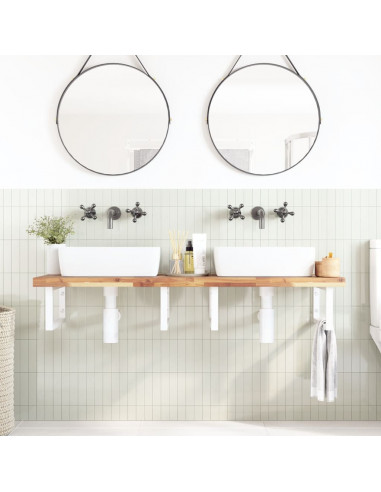 Ripiano a Parete per Lavabo in Acciaio e Massello di Acacia