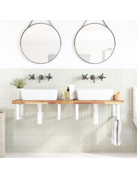 Ripiano a Parete per Lavabo in Acciaio e Massello di Acacia