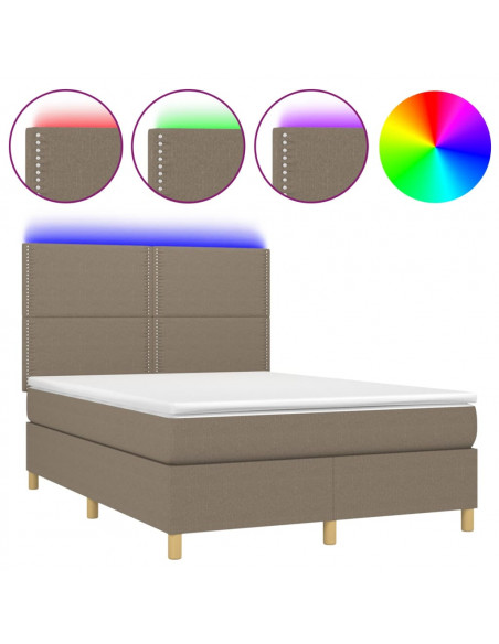 Letto a Molle con Materasso e LED Tortora 140x190 cm in Tessuto