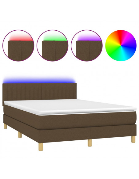 Letto a Molle Materasso e LED MarroneScuro 140x190cm in Tessuto
