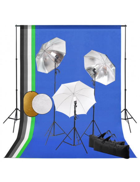 Kit Studio Fotografico con Luci, Ombrelli, Fondale e Riflettore