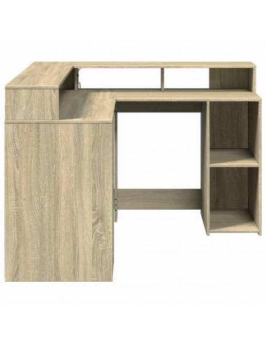 Scrivania con Luci LED Rovere Sonoma 130x130x91cm in Truciolato