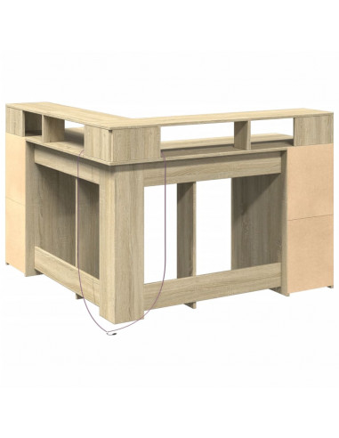 Scrivania con Luci LED Rovere Sonoma 130x130x91cm in Truciolato