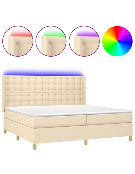 Letto a Molle Materasso e LED bianco 200x200cm in Tessuto