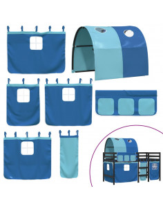 Letto a Soppalco con Tunnel Bambini Blu 90x200cm Massello Pino 2